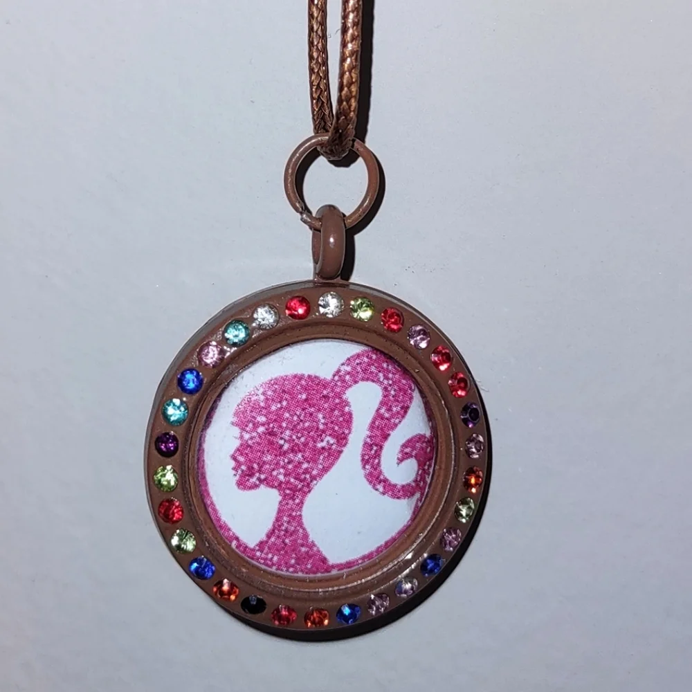 Pink Barbie Pendant Brown Round Necklace
